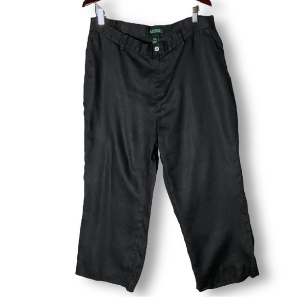 Lauren Ralph Lauren Pants - Lauren Ralph Lauren 100% Linen Crop Pants Sz 16 W Black Lined Coastal
